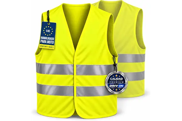 DRIVON Chaleco Reflectante Moto Homologado DGT, Talla Unica Ajustable | Chaleco Reflectante Coche y Chaleco Amarillo Reflectante Alta Visibilidad, EN ISO 20471 Clase 2 Certificado TUV Rheinland