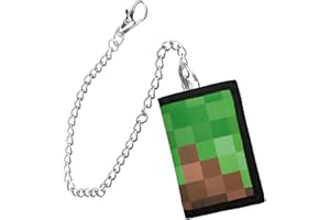 XPEX Kinder Geldbeutel Slim, Jungs Geldbeutel Mit Kette Clip Reißverschluss, Faltbare Dreifache Kinder Portemonnaie Kindergeldbeutel Jungs Wallet Für Teenager Jungen Herren (Block, C) (Grün, Cartoon)