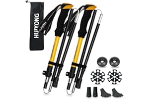 HUINING Bâtons de randonnée Pliables télescopiques | Bâtons de Marche Nordique pour Homme et Femme | Bâtons de Trekking Ultra légers en Aluminium avec de Nombreux Accessoires | 115-135 cm | Jaune