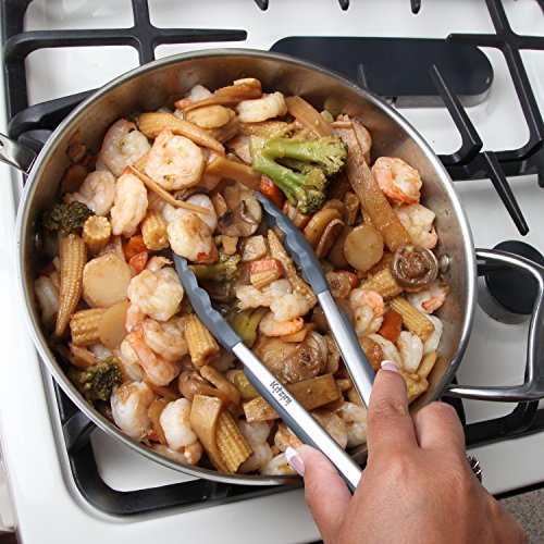 KÜCHENZANGE aus edelstahl mit silikon, der praktische Küchenhelfer zum Kochen + Grillen, hitzebeständige, antihaft-beschichtete Pfannenzange oder Spaghettizange, 2 Stück mit Silikon-Ofenhandschuh - 7