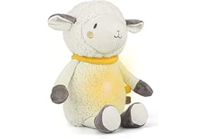 AMY & BENTON AmyBenton urządzenie do spania dla niemowląt, biało-różowy, urządzenie do hałasu, lampka nocna, z 10 kojącymi dźwiękami, owca, pluszowa zabawka dla noworodka