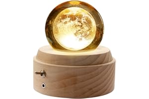 HABOWN Carillon con Sfera di Cristallo K9，Carillon in Legno Girevole a 360°,Proiezione di Loto a Luce Calda,Regalo di Compleanno,Regalo di Natale,Regalo di San Valentino