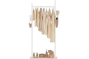 GUOHNHE Appendiabiti Ingresso di Grandi Dimensioni in Metallo, Attaccapanni con 2 Ganci e Lastra di Roccia Resistente, Stand Appendino da Terra di Grande Capacità, 65 x 30 x 175 cm, Bianco, GYJ302LW