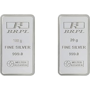 Bangalore Refinery 999 Purity Combo of 100gms   20gms Silver Bars cum Coins