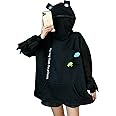 Zzple Kawaii Hoodie Women Hoodies Sweatshirts Frog Pullover Sweater Loose Version Autumn and Winter Unisex Wear Ropa Mujer (Color : Black, Size : Large)