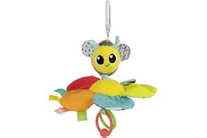 LAMAZE Buzzy The Bee Clip On Wózek, zabawka sensoryczna dla niemowląt z dźwiękami marszczenia i brzęczenia, zawiera klips do wózka lub fotelika samochodowego, dla dzieci w wieku od 0 miesięcy