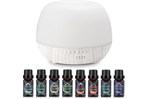 GMSYSW Diffusore di Oli Essenziali 500ml, Diffusore di Aromi Umidificatore da con Set di 8 Oli Essenziali Puri, 7 Colori LED e 4 Timer, Aromaterapia Diffusori per Casa