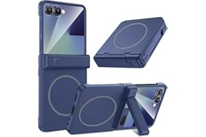 HWeggo für Galaxy Z Flip 7 Hülle, [Kompatibel mit MagSafe] Scharnierschutz & Versteckbare Klappstütze & Integrierter Displayschutz, Wireless Charging Kompatibel Handyhülle Stoßfest Case, Blau