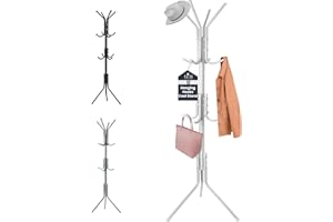 LKH HOME COLLECTION LKH Coat Rack Stand 175cm Steel Hat Stand Coat Stands with Multiple Hooks – Clothes Hanger for Jackets, Hats, Scarves, Bags & Umbrellas Space Saving Design Non-Slip Feet- White