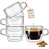 glastal Glass Coffee Cup 4x120ml Double Wall Espresso Glasses | Borosilicate Glass, Tea Cups for Coffee, Milk, Latte Macchiat