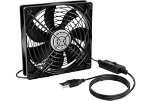 ELZO Wentylator PC USB 120 mm 5 V, przenośny elektroniczny wentylator do komputera chłodzącego 1500 obr./min z metalową kratką do laptopa/telewizora Box/szafki AV/PS4/router