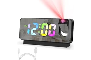 ACEMALL Reveil Projecteur Plafond, Rotation à 180° Reveil Numerique, 7.8inch Miroir Réveils USB avec température, Rechargeable Affichage du Calendrier de la Date, Horloge de Table pour Le Bureau de la Chambre
