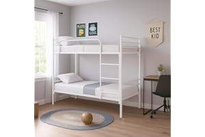 Filoben Letto a Castello per Adulti e Bambini Style Moderno 200x80 in metallo con 2 Rete Letto 80x190, Scomponibile 2 lettini (Letto Bianco)