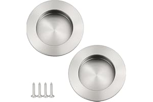 NewZC Lot de 2 Poignées Encastrable Porte Coulissante Ronde Poignet Porte Encastrée Inox Argent Brossé Satiné Poignee de Meuble avec Vis pour Placard Tiroir Grange Armoire - Ø intérieur 40 mm