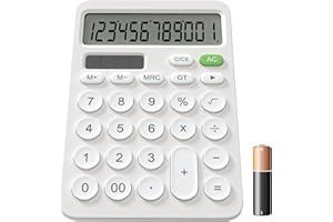 GUYUCOM Calculator, 12-Digit Calculators with LCD Display Sensitive Button, the Calculator Desktop with Dual Power Solar & Battery Dual Power, White