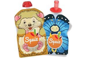 Lot de 2 Gourdes Réutilisables 90 et 130ml | Collection Nature | Pour Bébé, Enfant et Adulte | Compotes, Purées, Smoothies | Étanches, Durables et Écologique | Fabriquées en Suisse et France | Squiz