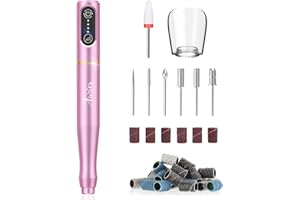 Electric Nail Files, Auriox Cordless Portable Nail Drill, Professional Rechargeable Electric Nail Drill Machine with Ceramic Nail Bit, Portable 25000 RPM Manicure Kit for Acrylic Nails (Pink)
