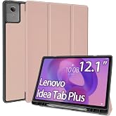Idudao Case for Lenovo Idea Tab Plus 12.1 Inch 2025, Soft TPU Case with Stylus Holder Tri-Fold Tablet, Model TB361, Auto Wake