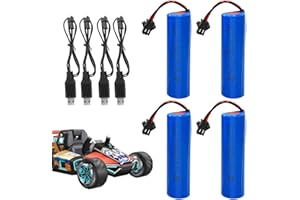 MINEUP 3.7V 1200mah Li-Ion Battery, 4 Pcs 3.7 V 18650 Rechargeable Lithium Batterie with 4 USB Charger, Universal Li-ion Battery for Remote Control Cars, Robots, DIY Electronics Products, Toys, Length 65mm