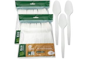 COTIGO Eco Natural 100 cucchiai riutilizzabili biodegradabili, 100 pezzi (18 cm), igienici, compostabili, senza BPA, 100% ecologici.