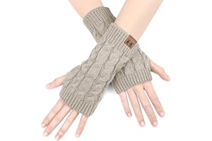 BLURBE Women Fingerless Gloves - Winter Knitted Wrist Warmers Ladies Fingerless Gloves Mittens Cable Knit Arm Warmers with Thumb Hole for Women Girls Work Outdoor Gifts UK