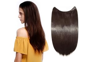‎SILK-CO Silk-co Haarverlängerung mit Gummiband, Glatte Extensions mit unsichtbare Schnur, Synthetisch Haarteil wie Echthaar, Haarverdichtung Haar Extensions für Frauen, Dunkelbraun, 50cm
