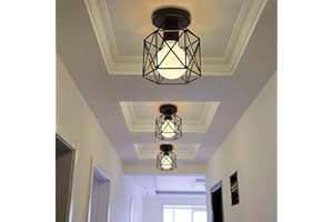 ktjes Vintage Hallway Ceiling Light, Black Semi-Flush Mount Basket Cage Bedroom Cloakroom Living Room Ceiling Lamp, Suitable E27 Light Bulb