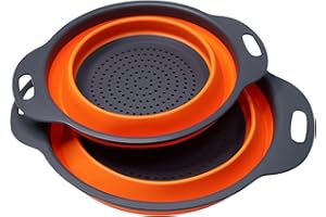 Alimat PluS 2 PCS Collapsible Colander Set, Silicone Sieves and Strainers with Plastic Handles, 4 Quart and 2 Quart Silicone Colander
