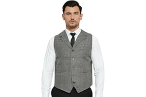 Aiqingch Mens Suit Vest Wool Tweed Tartan Classic V-Neck Plaid Business Formal Dress Waistcoat Regular Fit Vintage Sleeveless Jacket for Wedding Party Prom