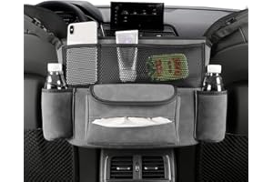 Qirc Support de sac à main de voiture entre les sièges, organiseur de siège de voiture en daim, durable à suspendre, sac de rangement pour siège avant de grande capacité (gris)