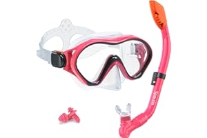 Sporzin Gafas Buceo Niño Snorkel Conjunto - Máscara Snorkel Seco 180°Vista HD Panorámica Gafas Snorkel Tubo de Silicona Aantivaho y Máscara Buceo con Protección Nasal Hecha Vidrio Endurecido 4-12 Años