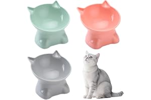 TAIMEIMAO 3 Pezzi ciotole per gatti rialzate e inclinate, ciotola acqua gatto inclinata di 15°, Base stabile, facile da pulire, adatta a gatti e cani di piccola taglia
