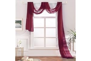 Megachest TAILORED VOILE WINDOW SCARF PELMET 26 color choices (BURGANDY, 56"X197"X1 Panel)