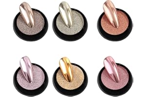 SUNJIOR Poudre à Ongles,6 Pots Poudre Miroir Ongle Chromé Pigment,Effet Miroir MéTallique Brillant, Poudre à Ongles Chromé Métallisée pour Nail Art,avec 6 Bâtons De Fard à Paupières