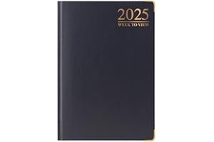1ABOVE Premium Quality| 2025 Diary | A5 Week to View Diary| 70 GSM-Paper| Hardback cover Gilt Edges Metal Corners for Business Office & Home (Black)