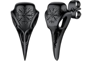 FaithHeart Norse Viking Stud Earrings for Men Stainless Steel Wolf Head/Hammer/Compass/Valknut Ear Studs Punk Biker Jewellery(With Gift Box)