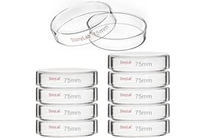 stonylab 10pk Boîte de Pétri Verre, 75 x 15 mm Verre Borosilicaté Autoclavable Boîte de Culture Cellulaire Petri Dish avec Couvercle Transparent pour Laboratoire