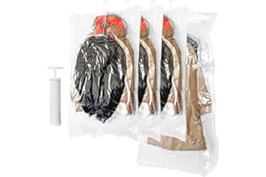 GQC Vakuum-Kompressionsbeutel, zum Aufhängen, platzsparend, transparent, mit Haken, für Anzüge, Mäntel, Jacken, 4 Stück