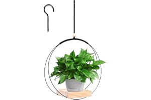 FENGCHUANG Suspension Plante Exterieur, 30x30cm Suspension Plante Suspendue, Métal avec Base en Bois - Support Pot de Fleurs et Plantes Intérieur et Extérieur (Noir)