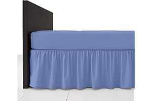 AmigoZone Plain Pollycotton Frilled Bed Base Valance Sheet (Mid Blue, King)