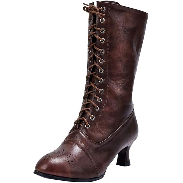 Bottines Victoriennes Femme - Talon 6 Cm, Tige 15 Cm - Lacets + Fermeture éclair Latérale - Style Vintage, Halloween