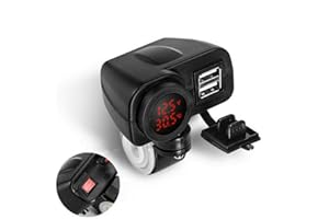 MASO Caricabatteria USB per moto, presa di corrente a doppia porta per moto, adattatore di alimentazione impermeabile, 12 V, visualizzazione della temperatura