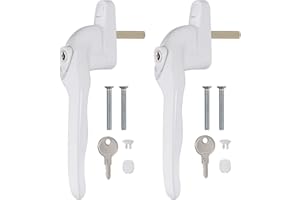 KAMTOP Lot de 2 Poignées de Fenêtre en Aluminium Blanc, Poignées de Sécurité Gauche Droite pour Fenêtre Verrouillables en Longueur de La Tige 40 MM avec 2 Clés Poignée Porte Coulissante