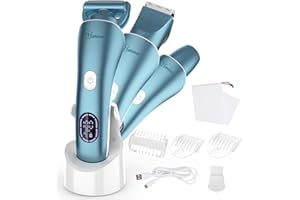 Hatteker Rasoir Electrique Femme Tondeuse Femme Intime Bikini Affichage LED ¨¦tanche IPX7 3 en 1 (Bleu)