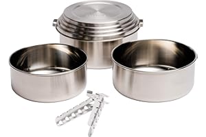 Solo Stove Juego de 3 Ollas : 1,25 l + 1,5 l + 2 l | Incl. Bolsa de nailon, la tapa universal también sirve como plato, con un mango ligero para la olla, acero inoxidable