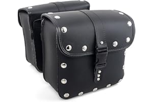 APEBAZY Motorcycle Saddlebags Throw Over Saddle Bags Leather PU Waterproof Side Bags 2 Pack Panniers for Sportster Softail Dyna Road King Synthetic ADV Studs