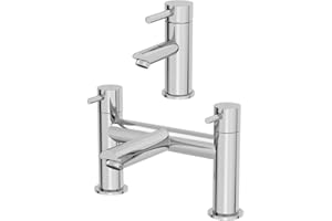 Architeckt® Malmo Bathroom Bath Filler Mixer Tap and Basin Tap Set Deck Mounted Round Twin Lever Handle Modern, Chrome