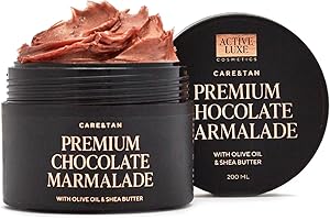 ACTIVELUXE COSMETICS Active Luxe Marmellata di Cioccolato Premium - Lozione Solare Abbronzante Rapida con Carota e Olio d'Oliva - La prima Marmellata per la Cura e l'Abbronzatura per un Corpo Più Scuro (200 ml)