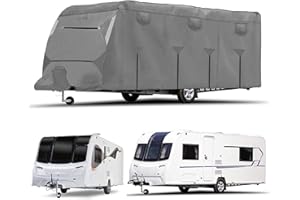 WISCLASS Caravan Cover, Motorhome Cover for 21-23ft, Waterproof Camper Cover, Breathable Travel Trailer RV Cover,Anti-UV,Ripstop,Quick-Drying Heavy Duty Fabric with Air Vent, Straps, Hitch, grey