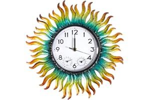 HOBYLUBY Wanduhr mit Thermometer und Luftfeuchtigkeit, geräuschlos, kein Ticken, wasserdicht, für Terrasse, Wohnzimmer, Küche, 33 cm